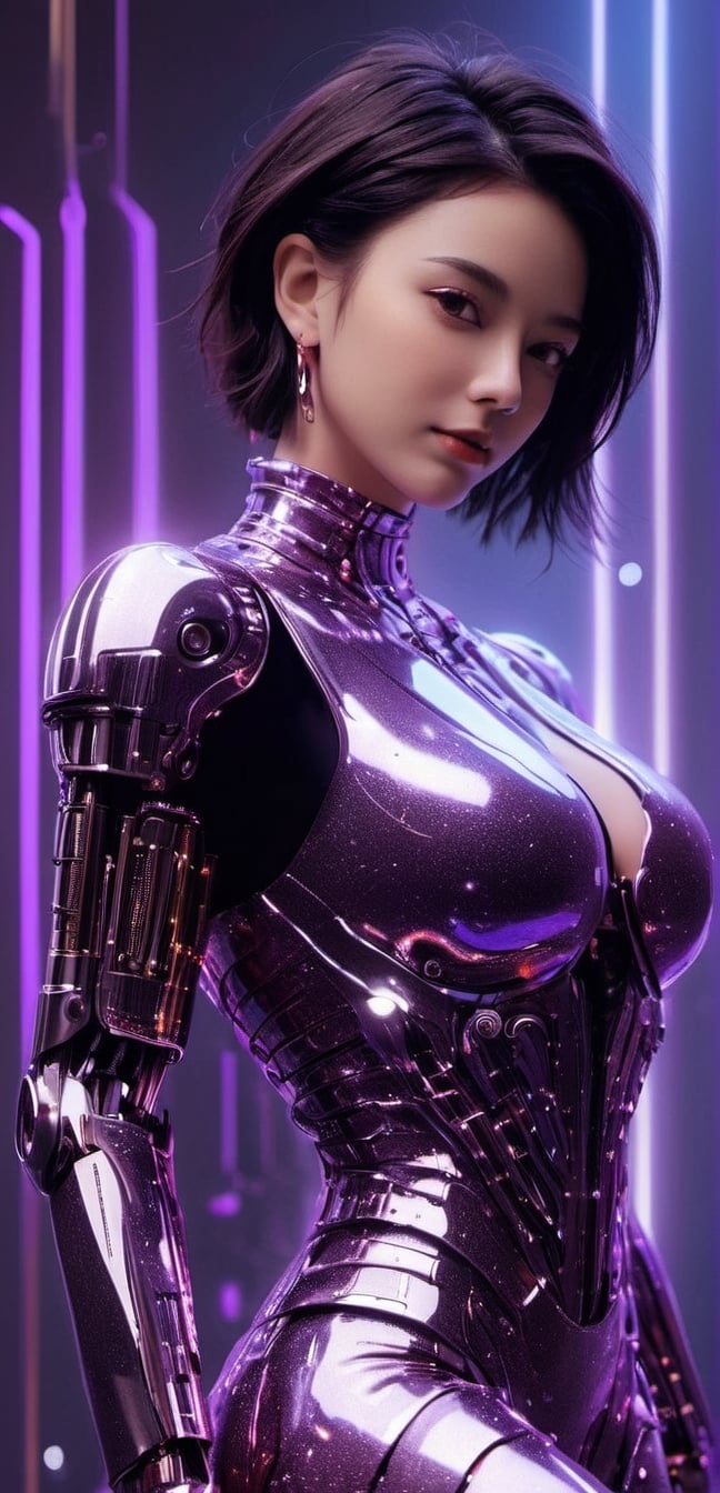 1girl, Beautiful girl, robot body, cyborg, solo, good mouth, serious, good lips, detailed face, good hands, good fingers, clear_image, black_hair, hazel_eyes, short_hair, slender build, white teeth, big_breasts, full_body, happy_face, earrings,,smile, (huge_boobs:1.0), willowy, chiseled, (hunky:1.8), body Rotation 90 degree,((upper body:1.8)),above viewer,photo r3al,circuitboard,Movie Still,dark futuristic,Glass Elements,darkart,TechStreetwear,steampunk style,steampunk,aodai,NIJI STYLE,glitter,Leonardo Style,xxmix_girl,DonMR0s30rd3rXL ,rose, smile,hyper realstick, (oil shiny skin:1.0), (big_boobs:2.8), willowy, chiseled, (hunky:2.5),(( body rotation -90 degree)), (medium full shot),(perfect anatomy, prefecthand, dress, long fingers, 4 fingers, 1 thumb), 9 head body lenth, dynamic sexy pose, breast apart, (artistic pose of awoman),Colorful Binary Code Energy,glitter,shiny,chrometech,surface imperfections,Strong Backlit Particles