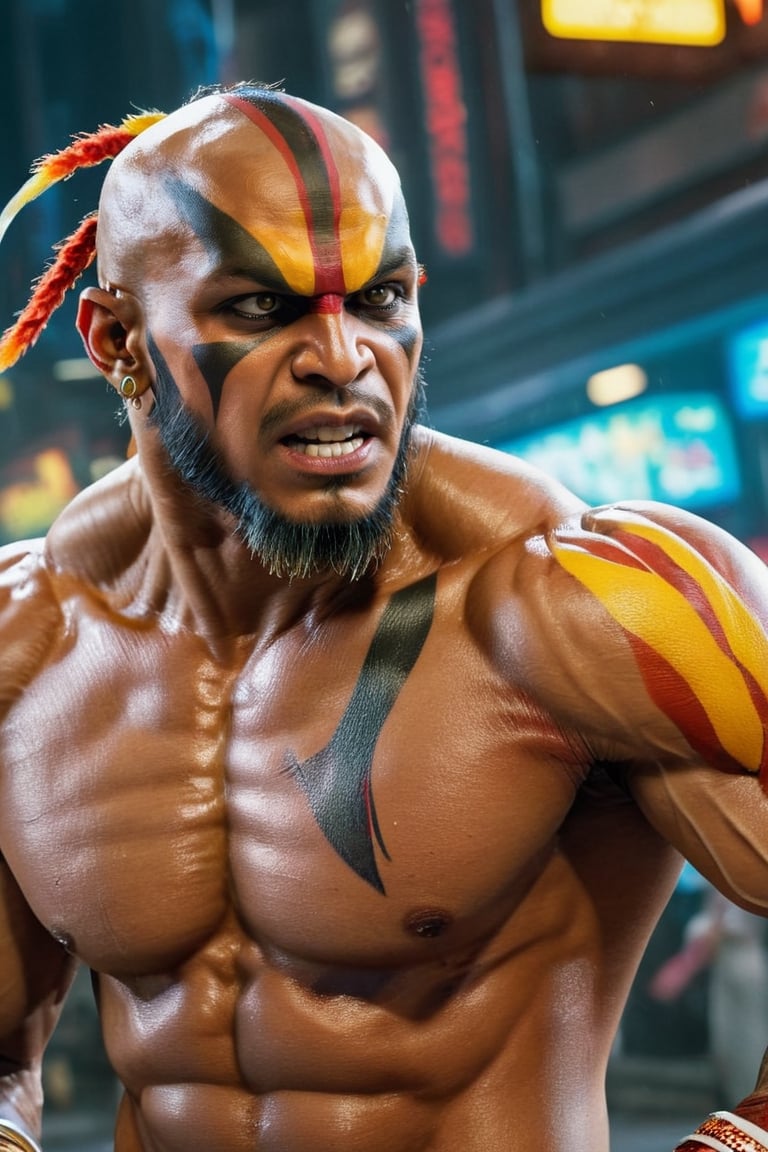 (best quality), (masterpiece), Experience the beauty of the (Street Fighter game) through this (stunning photorealistic) wide photo of ((Dhalsim) giving his special blow), perfect aspect face and body , ultra-showy aura, Pure realism, Realistic colors, in a (neon environment) world. Art comes to life, Ultra detailed, Extremely Realistic, (Photorealistic)