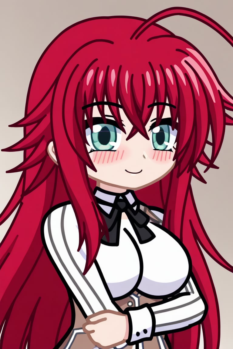 (masterpiece), best quality, expressive eyes, perfect face, score_9, RIAS GREMORY, big breasts, looking at viewer, smiling, blush, high school dxd outfit, gacha style