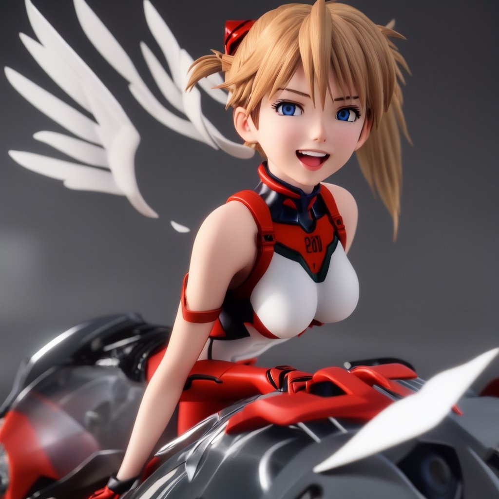 asuka,angel_wings, angel, masterpiece, full details, details, black eyes, blonde laughed hair, dynamic background  , blue eyes,3D