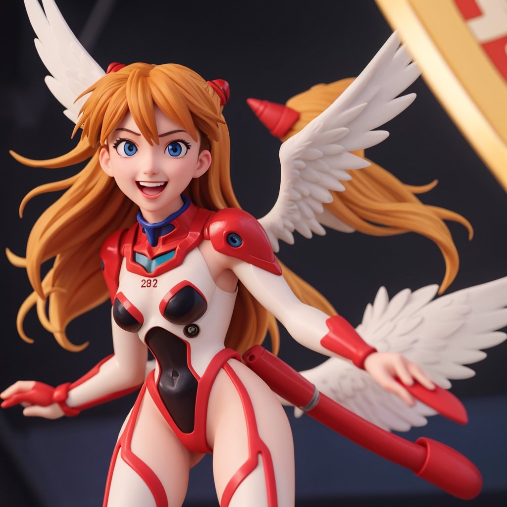 asuka,angel_wings, angel, masterpiece, full details, details, black eyes, blonde laughed hair, dynamic background  , blue eyes