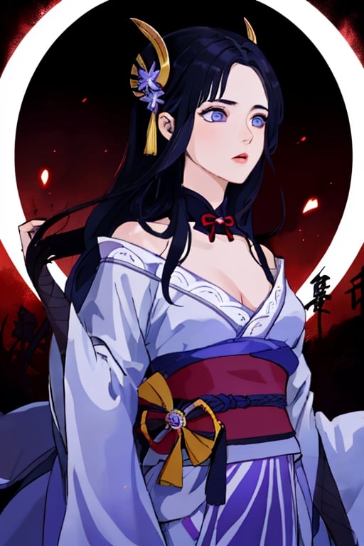 infernal princess, with human form but with diabolical features, scenery, full details, 1 girl, casually dressed, slender body, blue eyes, black hair color, light skin, masterpiece,horror,raidenshogundef