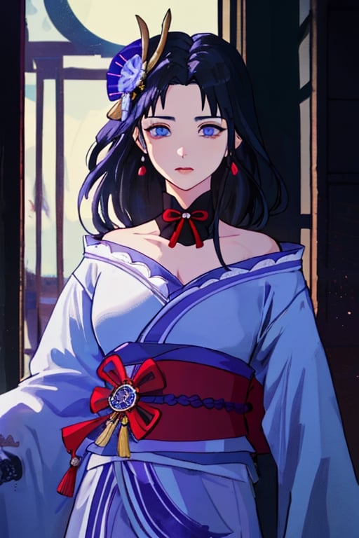 infernal princess, with human form but with diabolical features, scenery, full details, 1 girl, casually dressed, slender body, blue eyes, black hair color, light skin, masterpiece,horror,raidenshogundef