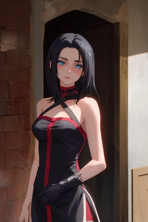 infernal princess, with human form but with diabolical features, full details, 1 girl, casually dressed, slender body, blue eyes, black hair color, light skin, masterpiece,aakurumi,Ingrid