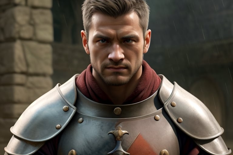 rain, medieval, knight, realistic,mature