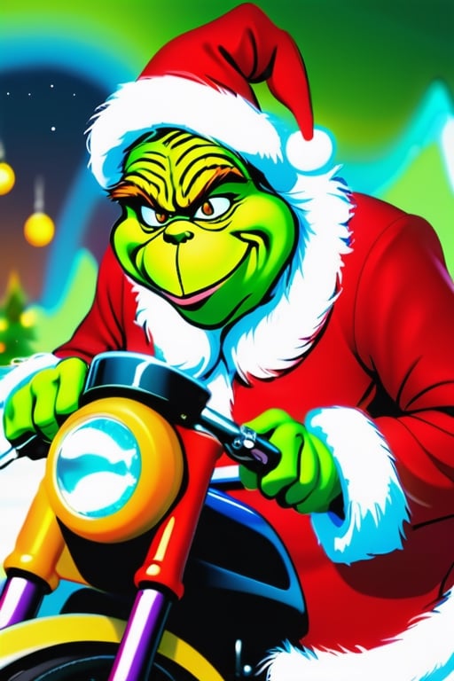 The grinch of  christmas on a moter cycles in christmas