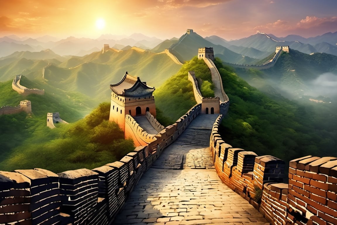 Chinese-style background picture, Chinese-style architecture, the Great Wall and other elements in it, realistic, 8K