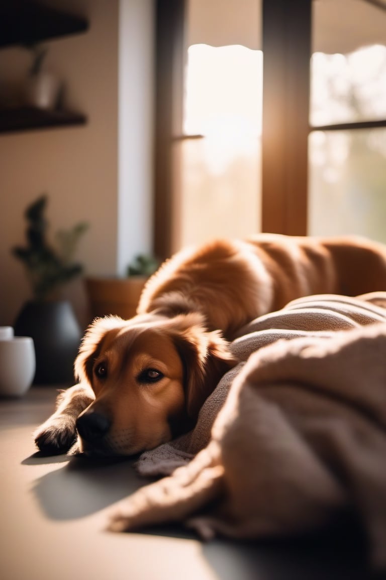 Park setting, green grass, blooming trees, playful brown dog chasing butterflies, male owner in casual wear, joyful, early morning, nature, bonding