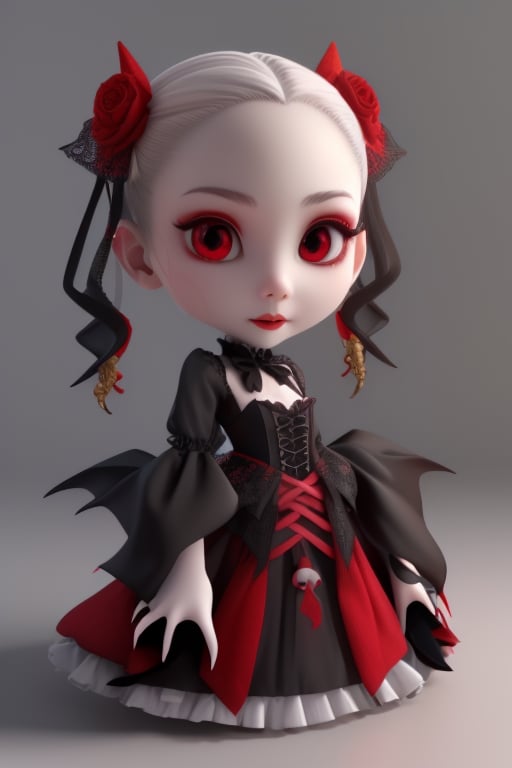 j3s1, high quality, 1girl, cute chibi, dracula dress, upper body, red liquid, skull, photorealistic, 3d,