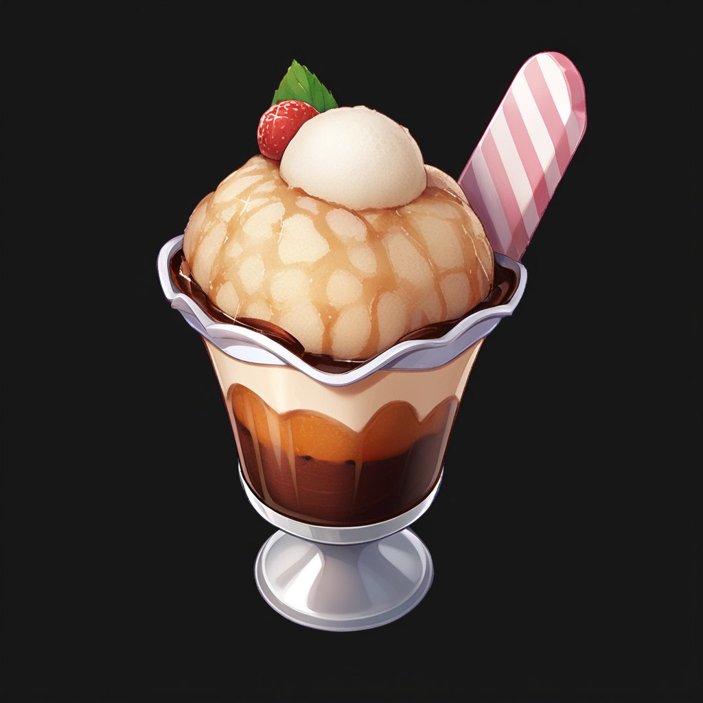 food_focus, no humans, game icon, black background, simple background, ice cream.