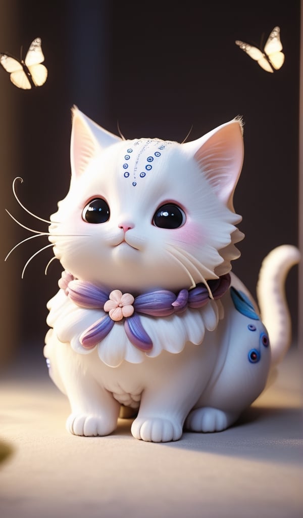 Solo, long sleeves, no humans, depth of field, chinoiserie, white cat with butterfly wings, butterfly tentacles on head, octopus tentacles on front paws, animal focus, whiskers, clothed animals, soft lighting, kawaii ,fat,surreal,8k,mellow
