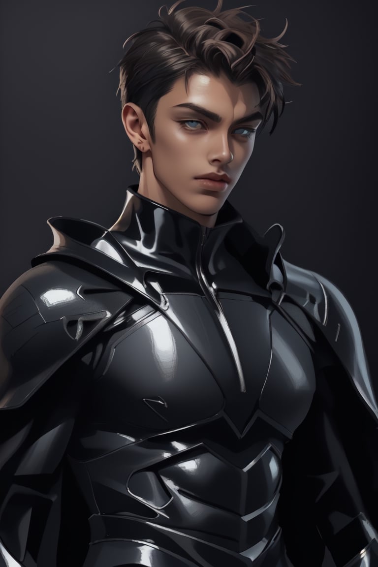 male, superhero, dark background, dark brown hair, brown skin, grey eyes