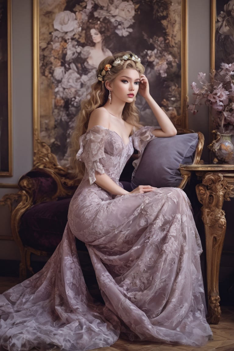 ((extremely perfect detailed)), Masterpiece, HD, 16K, A captivating minimalist illustration of a 20-year-old blonde beauty. (((A painting in shades of mauve, lace gown and elaborate floral wreath, fleeing church, airbrush art by Yoji Shinkawa.))) Layered tulle gown with sparkling lace, ((extremely perfect detailed)), Masterpiece, HD, 16K, (Gustav Klimt and Mucha and Caravaggio style artwork),art_booster, flat illustration of a beautiful student model sitting on a fancy chair in a luxury boroque rococo apartment.. A captivating minimalist illustration of a 20-year-old blonde beauty. ((lace gown and elaborate floral wreath)), (((airbrush art by Yoji Shinkawa:1.9))), ((perfect realistic proportions of female figure:1.9)), Ballroom Dress, a beautiful woman in an elegant evening dress, theater, by Greg Manchess and Miles Aldridge, 35mm photography, bokeh, best quality, masterpiece, highly aesthetic, perfect composition, intricate details, ultra detailed, ((extremely detailed)), ((perfect detailed eyes and face)), CoG_v2, (dark moody watercolor:1.8), European ink illustration, ((watercolor)), (detailed hair), " I've been much too far out all my life and not waving but drowning". Gustave Doré, Jasmine Becket-Griffith, freedom, full body, (line art), particles, concept art,mysterious , nightmarish dreamlike, perfect anatomy, great realistic features, perfect detailed hands fingers, (detailed, detailed florals, crystals, minerals), (perfect detailed jewelry:1.9), masterpiece, pure perfection , sharp focus,Decora_SWstyle,ink, (art nouveau), fflixmj6, (baby face woman, young lady:1.9), (one upper body), (half visible puffy sleeves), (dark background behind women), (modern design dress), ((black and gold)), ((away upper body)), (gold frame of art nouveau), (Gustav Klimt and Mucha and Caravaggio style artwork),art_booster, flat illustration of a beautiful student model sitting on a fancy chair in a luxury boroque rococo apartment.,Beautiful female,aesthetic portrait