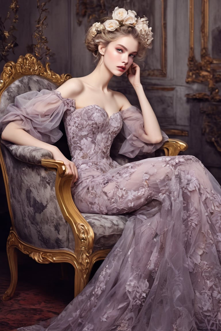 ((extremely perfect detailed)), Masterpiece, HD, 16K, A captivating minimalist illustration of a 20-year-old blonde beauty. (((A painting in shades of mauve, lace gown and elaborate floral wreath, fleeing church, airbrush art by Yoji Shinkawa.))) Layered tulle gown with sparkling lace, ((extremely perfect detailed)), Masterpiece, HD, 16K, (Gustav Klimt and Mucha and Caravaggio style artwork),art_booster, flat illustration of a beautiful student model sitting on a fancy chair in a luxury boroque rococo apartment.. A captivating minimalist illustration of a 20-year-old blonde beauty. ((lace gown and elaborate floral wreath)), (((airbrush art by Yoji Shinkawa:1.9))), ((perfect realistic proportions of female figure:1.9)), Ballroom Dress, a beautiful woman in an elegant evening dress, theater, by Greg Manchess and Miles Aldridge, 35mm photography, bokeh, best quality, masterpiece, highly aesthetic, perfect composition, intricate details, ultra detailed, ((extremely detailed)), ((perfect detailed eyes and face)), CoG_v2, (dark moody watercolor:1.8), European ink illustration, ((watercolor)), (detailed hair), " I've been much too far out all my life and not waving but drowning". Gustave Doré, Jasmine Becket-Griffith, freedom, full body, (line art), particles, concept art,mysterious , nightmarish dreamlike, perfect anatomy, great realistic features, perfect detailed hands fingers, (detailed, detailed florals, crystals, minerals), (perfect detailed jewelry:1.9), masterpiece, pure perfection , sharp focus,Decora_SWstyle,ink, (art nouveau), fflixmj6, (baby face woman, young lady:1.9), (one upper body), (half visible puffy sleeves), (dark background behind women), (modern design dress), ((black and gold)), ((away upper body)), (gold frame of art nouveau), (Gustav Klimt and Mucha and Caravaggio style artwork),art_booster, flat illustration of a beautiful student model sitting on a fancy chair in a luxury boroque rococo apartment.,Beautiful female,aesthetic portrait