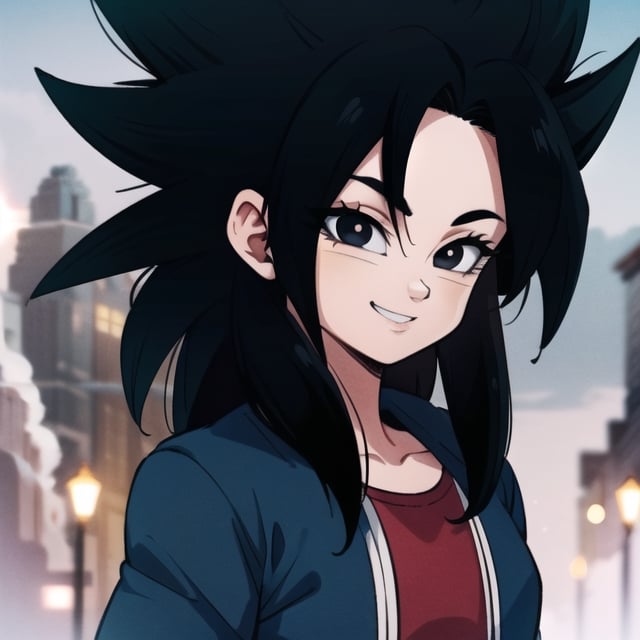 (best quality), (highly detailed), masterpiece, detailed, hyperdetailed), blurry background,depth of field, best quality, masterpiece, intricate details, tonemapping, sharp focus, hyper detailed, 1girl, (((SOLO))),((dragon_ball)), ((saiyajin)), (black_hair), (Black_eyes), long_hair, short, pale_skin, (blue_clothes), smile, tiny_female, Saiyan, petanko, clothes, super_saiyajin, ki, aura