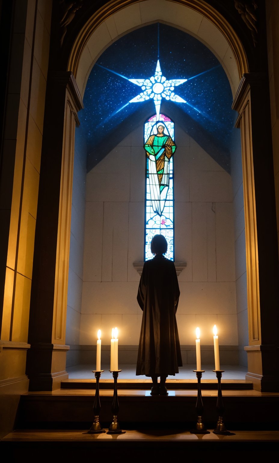 A vibrant and dramatic scene unfolds: a candlelit chamber with ornate tapestries and stained glass windows casting a kaleidoscope of colors on the floor. A figure lies on a deathbed, surrounded by brothers and family members gathered in somber reverence. The atmosphere is one of hope and redemption as they hold hands, their faces illuminated by soft candlelight. In the background, the High Court's imposing architecture looms, symbolizing justice and mercy. Amidst this solemn setting, an angelic figure appears, beckoning the dead to rise anew, as the words Even the dead shall live! echo through the air.