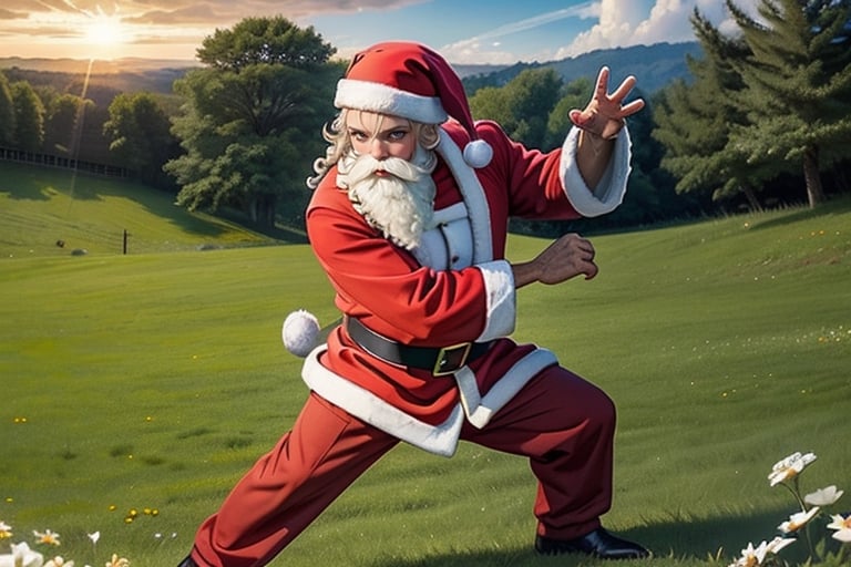 k4k3k,Santa Claus, 1 male, 1 SantaClaus, Practice hitting Kamehameha waves in the meadow,beard