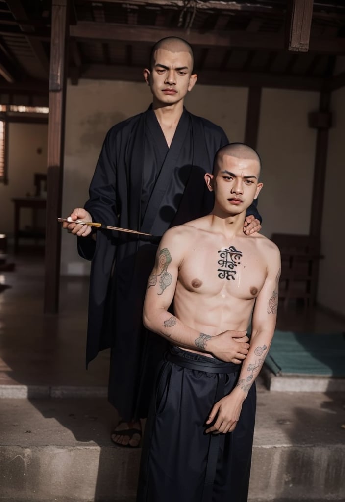 ((full nakid:1.3)), a buddhist monk, ((shaved head:1.3)), ((The entire skin is completely covered with Sanskrit characters:1.3)), 
A monk is a person who leaves home and enters the Buddhist monastery. A person who follows the teachings of Buddhism and practices ascetic practices. 1boy, tattoo