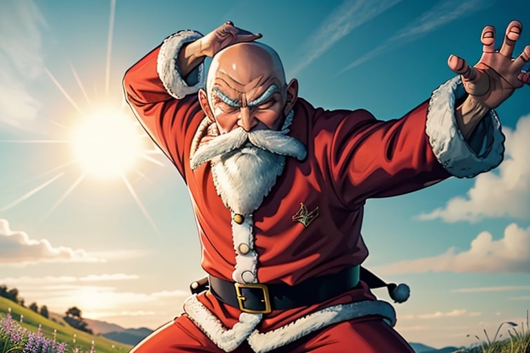 k4k3k,Santa Claus, 2 male, Practice hitting Kamehameha waves in the meadow,beard