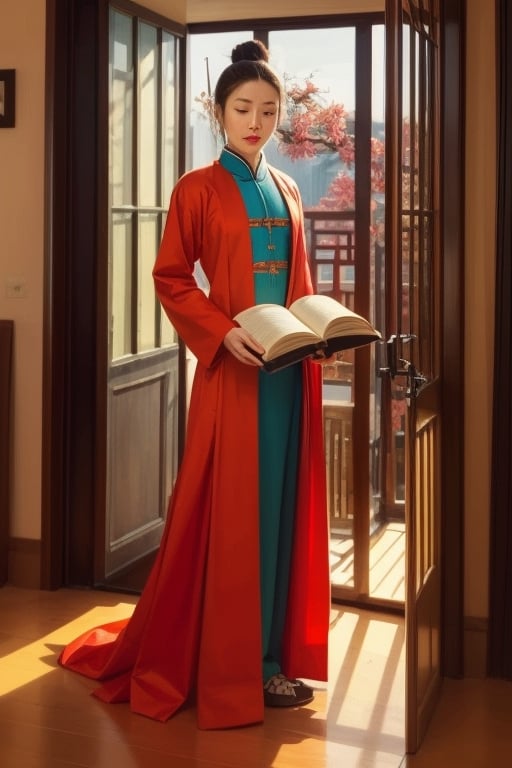 ancient_chinese_indoors, fine art, isometric, reading, books, beautiful