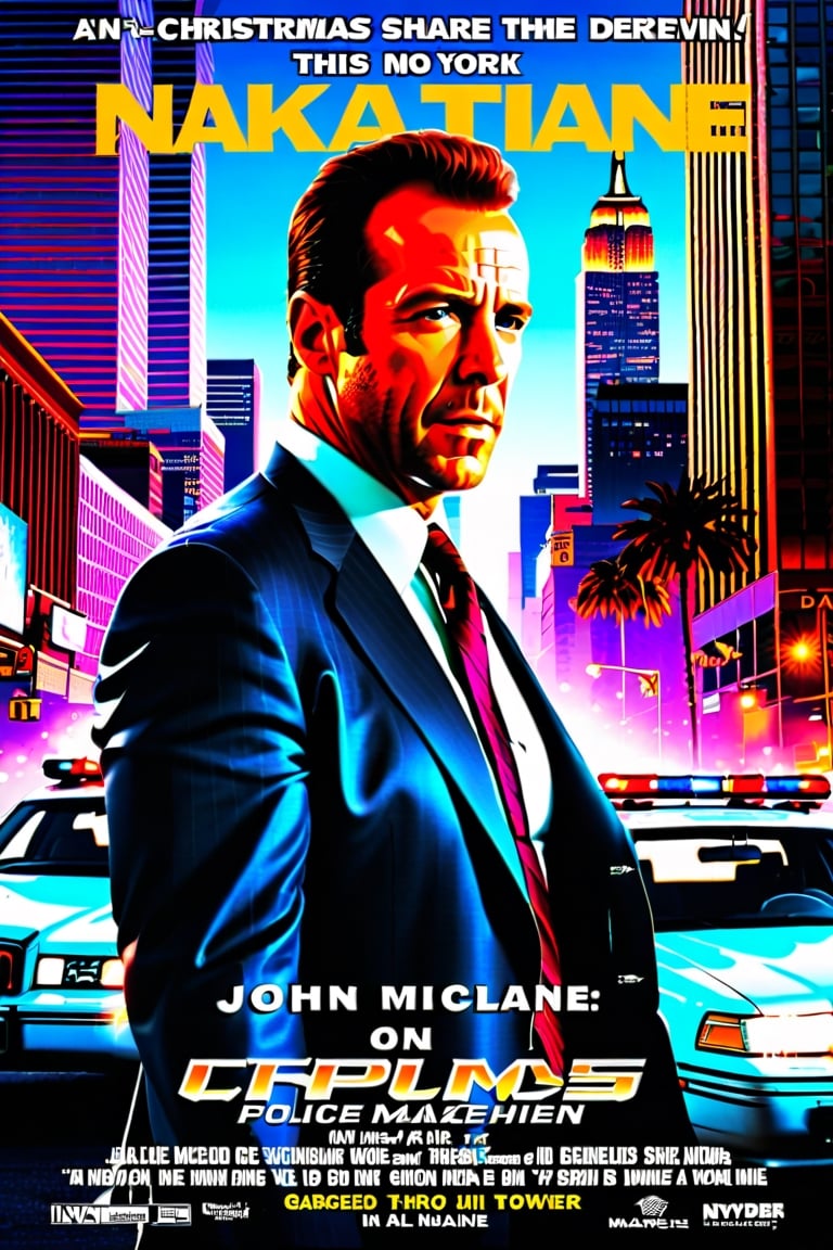 On Christmas Eve, New York City Police Department (NYPD) Detective John McClane arrives in Los Angeles, hoping to reconcile with his estranged wife, Holly, at a party held by her employer, the Nakatomi Corporation. He is driven to Nakatomi Plaza by a limo driver, Argyle, who offers to wait for McClane in the garage. While McClane washes himself, the tower is seized by German radical Hans Gruber and his heavily armed team, including Karl and Theo. Everyone in the tower is taken hostage except for McClane, who slips away, and Argyle, who remains oblivious to events.,Movie Poster