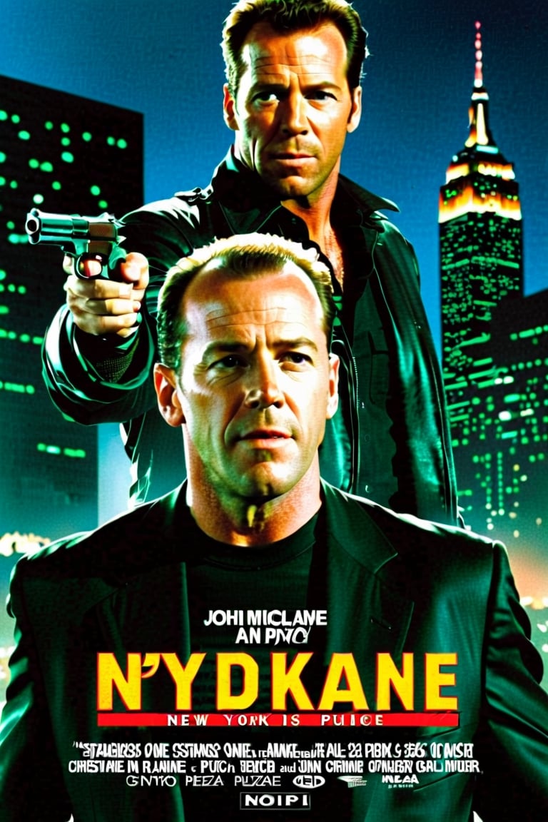 On Christmas Eve, New York City Police Department (NYPD) Detective John McClane arrives in Los Angeles, hoping to reconcile with his estranged wife, Holly, at a party held by her employer, the Nakatomi Corporation. He is driven to Nakatomi Plaza by a limo driver, Argyle, who offers to wait for McClane in the garage. While McClane washes himself, the tower is seized by German radical Hans Gruber and his heavily armed team, including Karl and Theo. Everyone in the tower is taken hostage except for McClane, who slips away, and Argyle, who remains oblivious to events.,Movie Poster,Movie Still