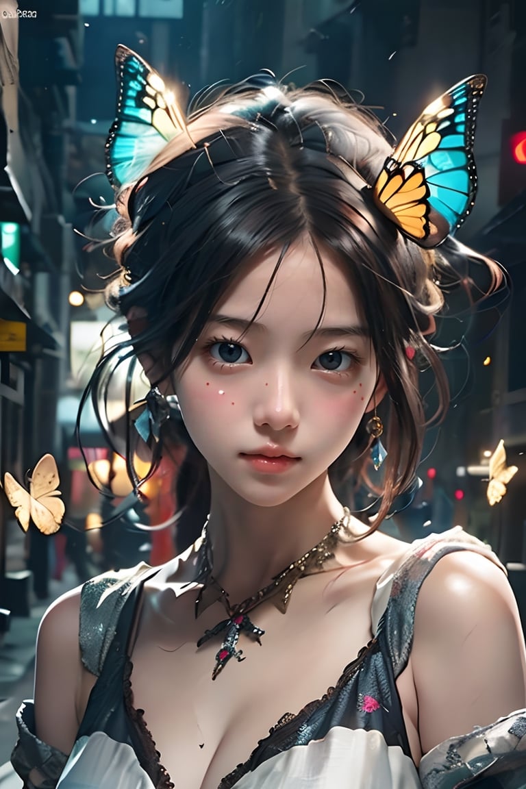  Best quality, masterpiece, photorealistic, 32K uhd, official Art,
1girl, dofas, solo, Black hair,butterfly