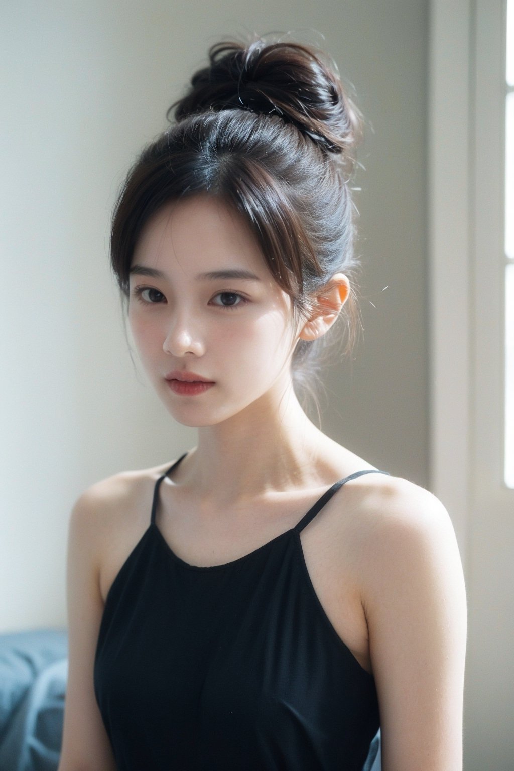  best quality,masterpiece,ultra high res,looking at viewer,studio,side light,makeup portrait,black eyeshadow,
, half updo, sexy black nightgown, bedroom scene, soft lighting, sensual atmosphere, peaceful ambiance, professional photography, perfect composition., 1girl, sara style, yosshi film, liuyifei, Detail, chang, CyberpunkAI, Girl, Geometric design style, dancing diva