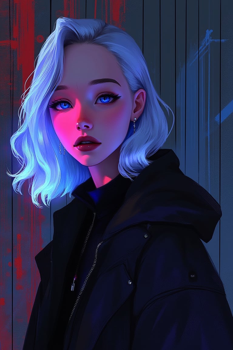 aesthetic, mixed with dark elements, high resolution, vibrant colors, realistic skin, fantasy, Digital painting, aesthetic, score_9, score_8_up, score_7_up, score_6_up, GLSHS, 1girl, white glowing hair, black lips, partially illuminated, dark theme, casual clothes lift, vibrant eyes, legendofnerd style, BREAK simple background, diagonal abstract structure on background,

art, colored pencil, sketch, painting, paper texture,art_solyanka,SKP-highly detailed,SamYoung_Illustration