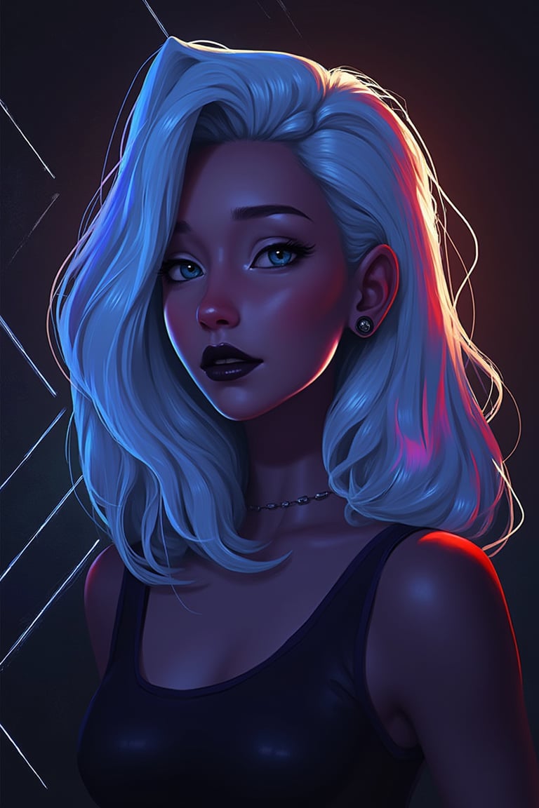 aesthetic, mixed with dark elements, high resolution, vibrant colors, realistic skin, fantasy, Digital painting, aesthetic, score_9, score_8_up, score_7_up, score_6_up, GLSHS, 1girl, white glowing hair, black lips, partially illuminated, dark theme, casual clothes lift, vibrant eyes, legendofnerd style, BREAK simple background, diagonal abstract structure on background,

art, colored pencil, sketch, painting, paper texture,art_solyanka,SKP-highly detailed,SamYoung_Illustration