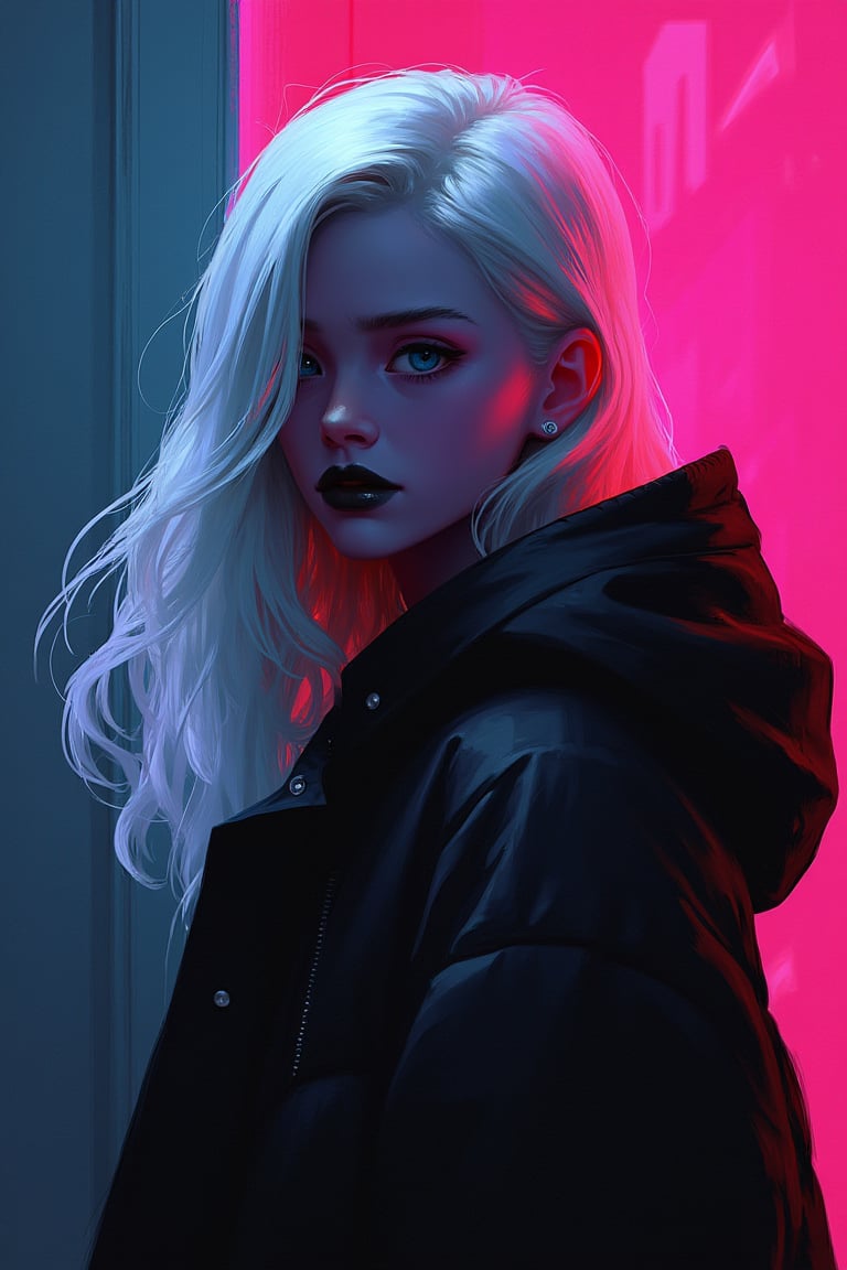 aesthetic, mixed with dark elements, high resolution, vibrant colors, realistic skin, fantasy, Digital painting, aesthetic, score_9, score_8_up, score_7_up, score_6_up, GLSHS, 1girl, white glowing hair, black lips, partially illuminated, dark theme, casual clothes lift, vibrant eyes, legendofnerd style, BREAK simple background, diagonal abstract structure on background,

art, colored pencil, sketch, painting, paper texture,art_solyanka,SKP-highly detailed,SamYoung_Illustration