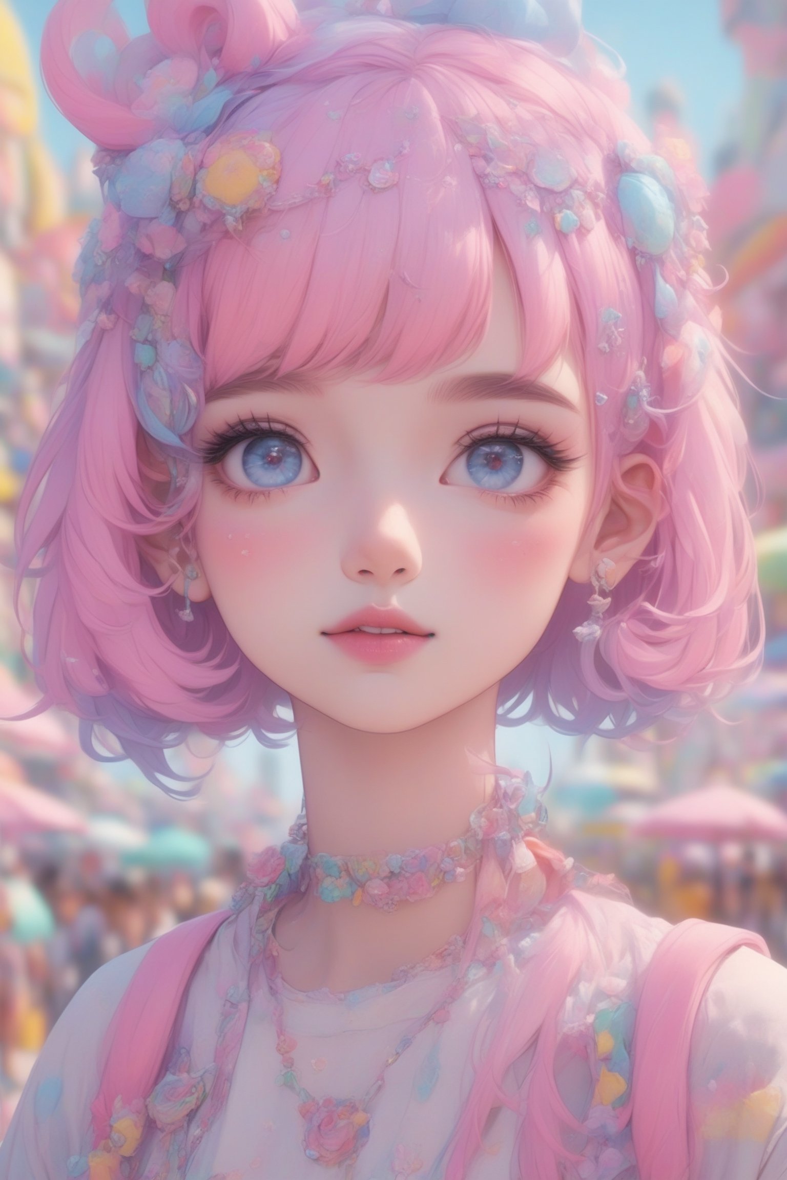 1girl kawaii intricate Harajuku fashion, pastel dyed hair, kawaii headband, 24mm, 4k textures, soft cinematic light, adobe lightroom, photolab, hdr, intricate, highly detailed, sharp focus, soothing tones, insane details, intricate details, hyperdetailed, low contrast, soft cinematic light, 3d, K-Eyes,K-Eyes,3d,3d_art,3d_style