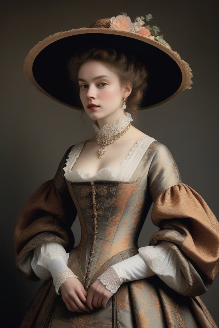 (((iconic but extremely beautiful)))
(((clothing canvases/cloths and mixed fabrics)))

(((simple background)))
(((1880s age style,with accessories)))
(((intricate details, masterpiece, best quality, photorealistic, minimalist)))
(((dynamic pose, looking at viewer,profile view, full body view)))(((by Rembrandt style, by Stanley Kubrick style)))