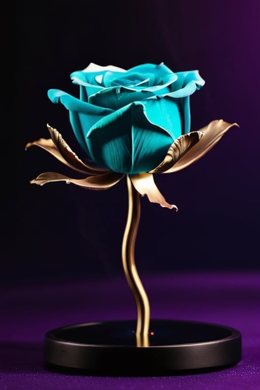 ArtMachina, cyb-3d-art, close up, (((Purple,Turquoise,Gold,Cream color)))masterpiece, best quality, ultra quality, levitating crystal rose, 3D, artistic, aestethic, minimalistic style, simple composition, majestic art, dark background, levitating,photo r3al, cinematic moviemaker style,IMGFIX