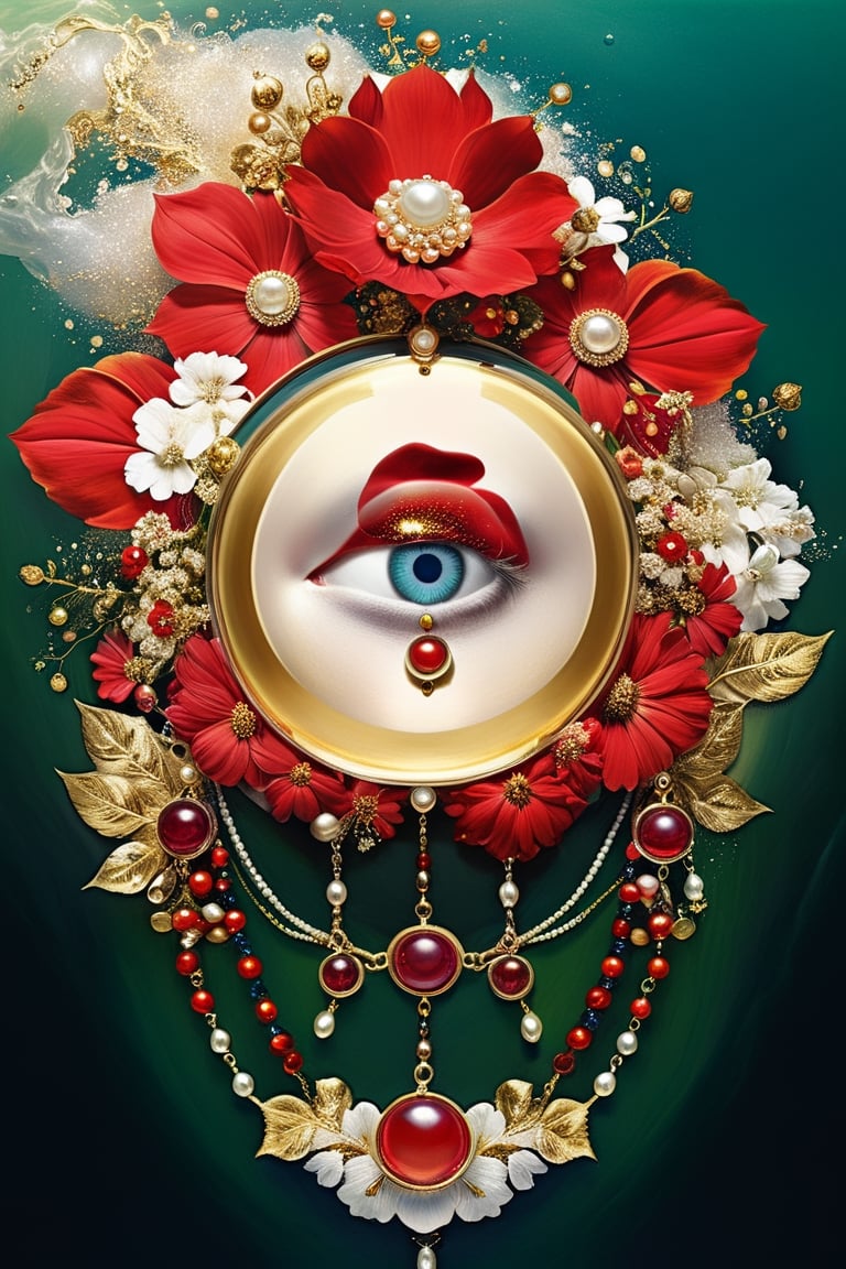 Old monk,red_flower, gold,sapphire, pearls white, emerald, surrealism,  magical realism,  lucid dreams,  hyperactive imagination,  interactive,  highly detailed image.
