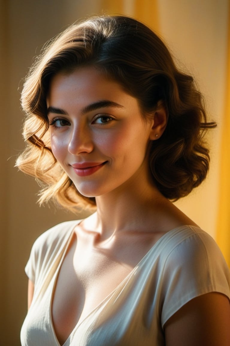 (((Iconic girl extremely beautiful)))
(((beautiful smile)))
(((delicate interplay of light and shadow, artistic expression, emotional resonance, symmetry,minimalistic)))
(((1950s age style)))
(((Sun-drenched light colors background)))
(((View zoom,view detailed,view 
 Profile,wide angle))) 
(((by Francis Ford Coppola style,by caravaggio style)))