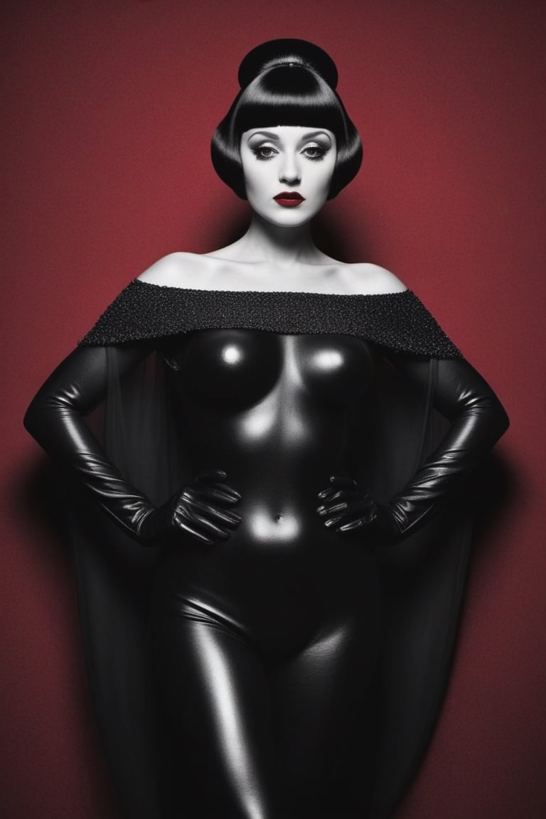 (((Iconic art illustration futuristic-sci-fi but extremely beautiful)))(((monochrome,masterpiece)))
(((shadows solid dark theme)))
(((Simple solid colors ruby background))) 
(((elegant,gorgeous,voluptuous)))
(((rich emotional,black ink)))
(((by Diane Arbus style ,by Alfred Cheney Johnston style))), cinematic moviemaker style