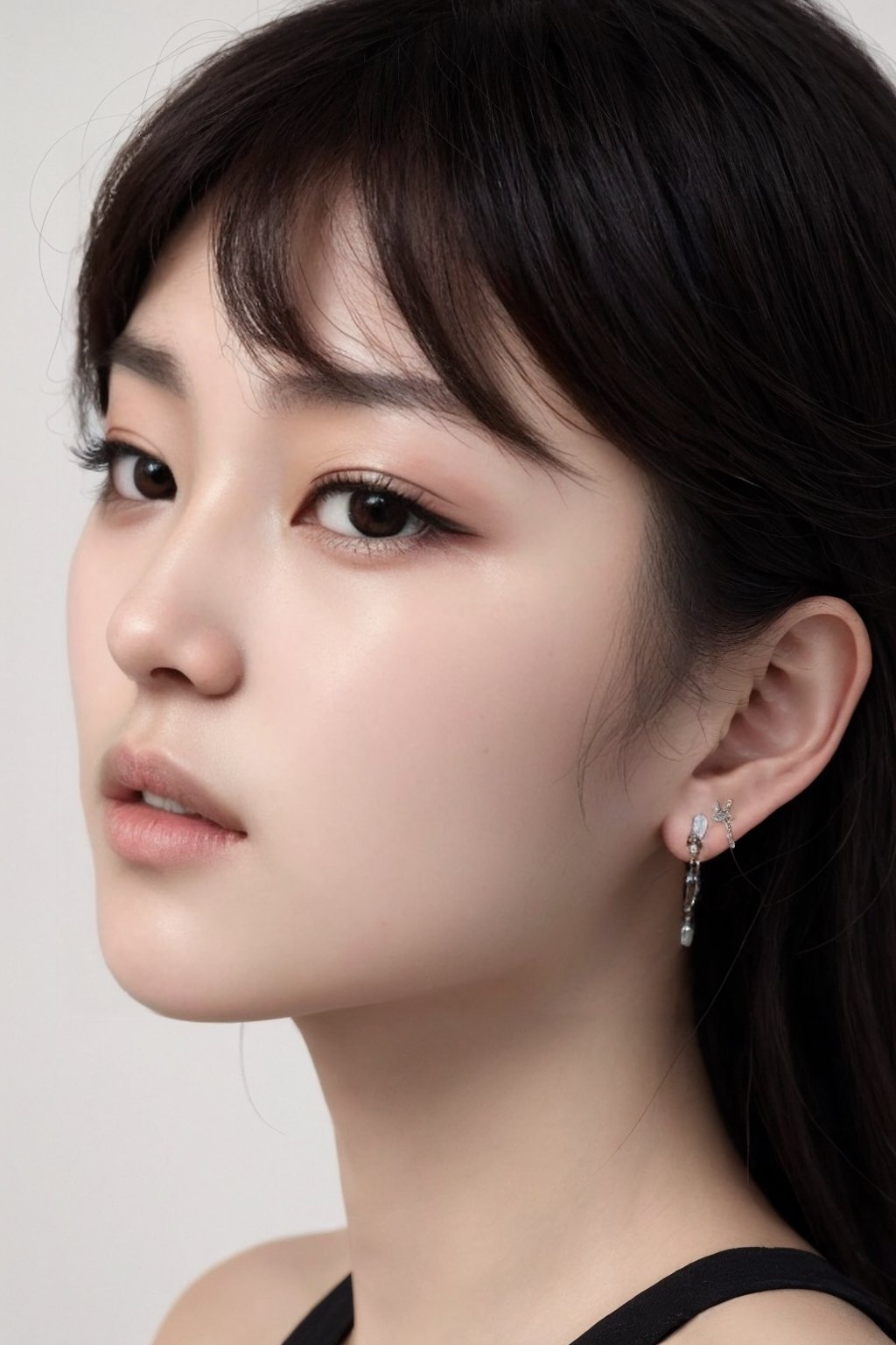 score_.9, score_8_up, score_7_up, young Korean girl, very long, very shiny black hair that reflects light, oval face, frosty lips, small earrings,intricate high quality details,city background  photorealistic,bzsohee