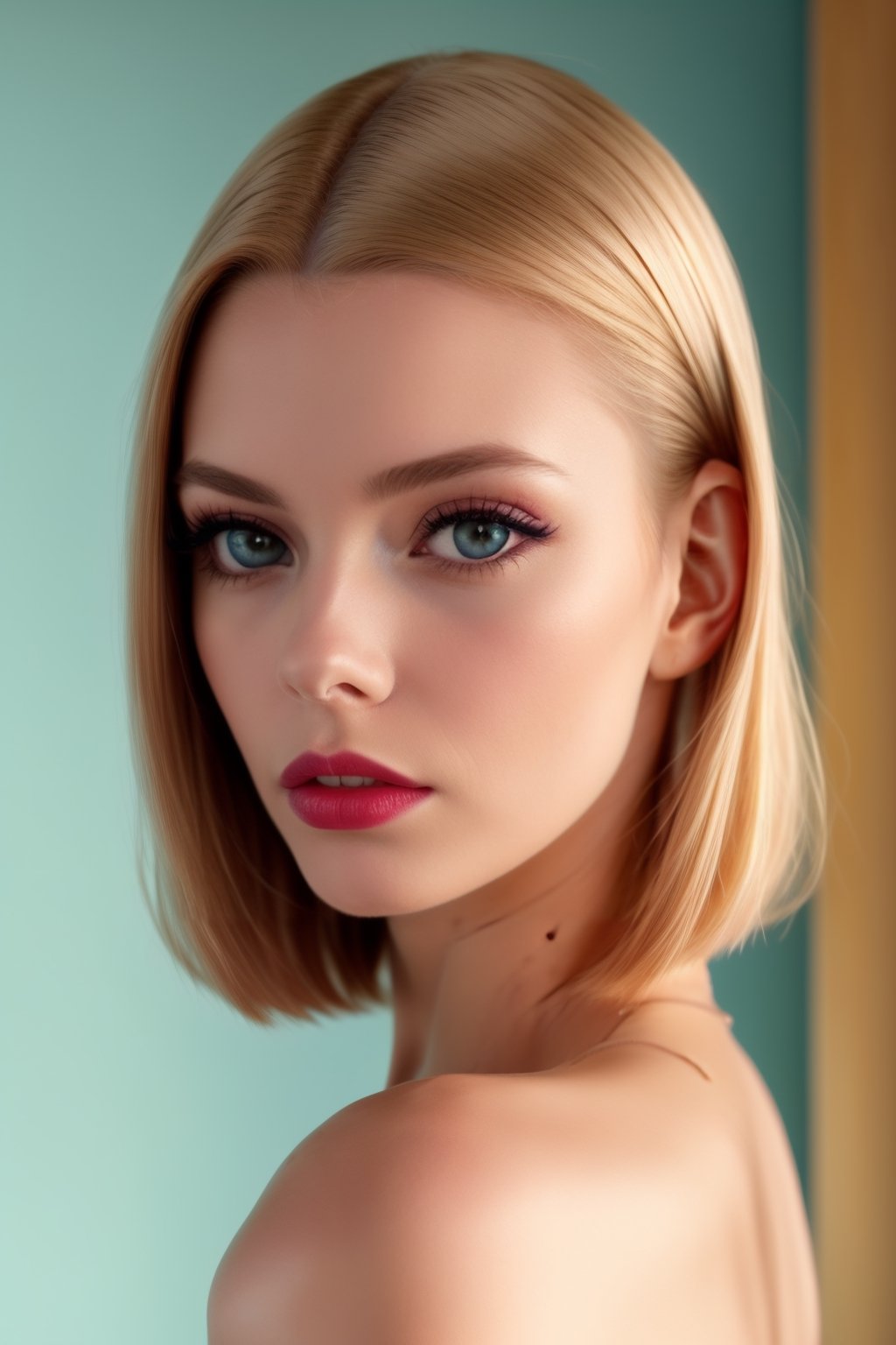 1girl, Beautiful English girl(masterpiece, Extremely detailed CG unity 8k wallpaper, best quality, highres:1.2)(Bright and Intense: 1.2)photorealistic, hyperrealistic, ,siena natural ratio, perfect focal sharpness,  harsh lighting, crisp edges, deep shadows, Bob haircut, hair down to her shoukders, strawbery lipstick, pale blue eyes, white hair, white skin, eyeliner, mascara, long eyelashes, Excessivism art, beauty, light_blue_eyes

,photo of perfecteyes, Bob haircut that touches her shoulder, eyes,milf,anyataylorj0yy,perfecteyes eyes  

mainlight, fill light