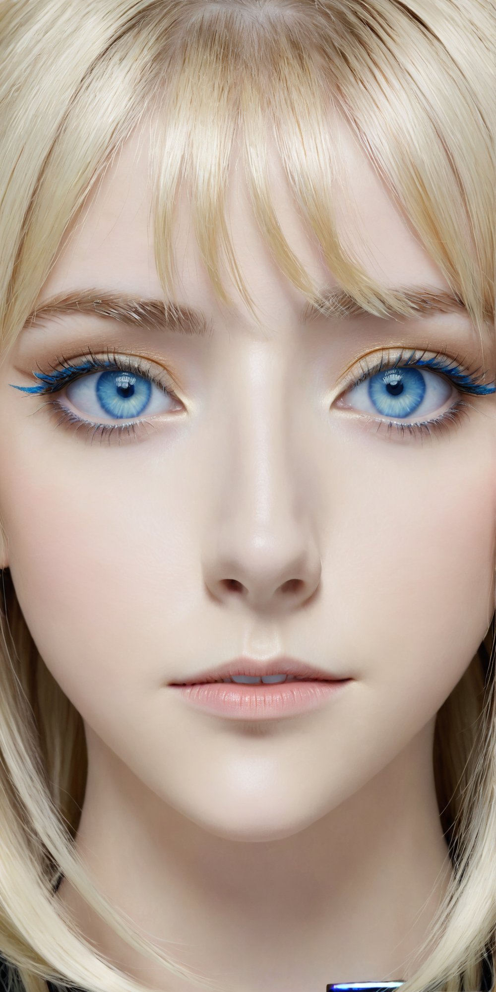 score_9, score_8_up, score_7_up, 1 girl, blonde, pale blue eyes, close up, art, symetrical,  makeup, digitally artistic,  dry hair, x 4