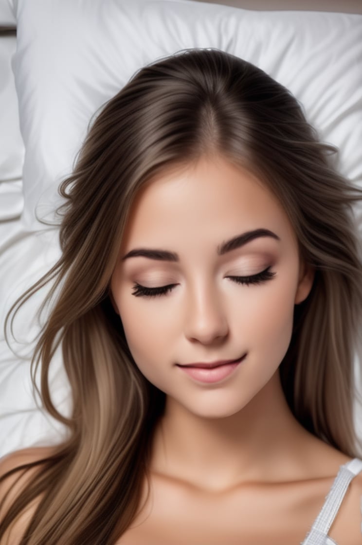 score_9, score_8_up, score_7_up, 1girl,  (close up on (face shot:1.2)
(facial headshot)
((front focus))
18-year-old caucasian woman lies on a pillow, her flawless white skin glistening, eyes closed, with makeup, eyebrows, mascara, lon g lashes, and matt red lips, the viewer can see the subject from above, her face lies at zero degrees, pointing at the viewer,  .,photo of perfecteyes eyes,sleep,lying_sexy_girl,perfecteyes eyes