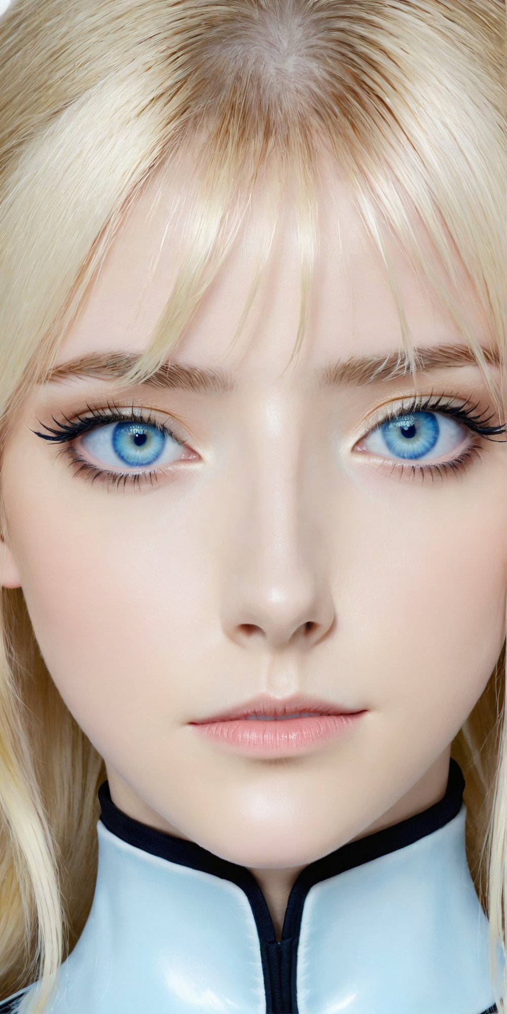 score_9, score_8_up, score_7_up, 1 girl, blonde, pale blue eyes, close up, art, symetrical,  makeup, digitally artistic,  dry hair, x 4