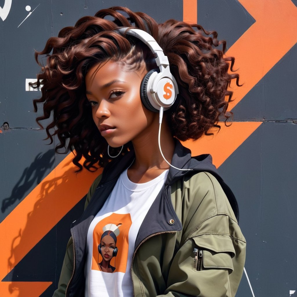 (masterpiece:1.1), (highest quality:1.1), (HDR:1.0), abstract 1998 african hairstyle hiphop girl in recording in studio headphones on singing into mic by sachin teng x supreme, attractive, stylish, designer, black, asymmetrical, geometric shapes, graffiti, street art,aw0k euphoric style,photo r3al