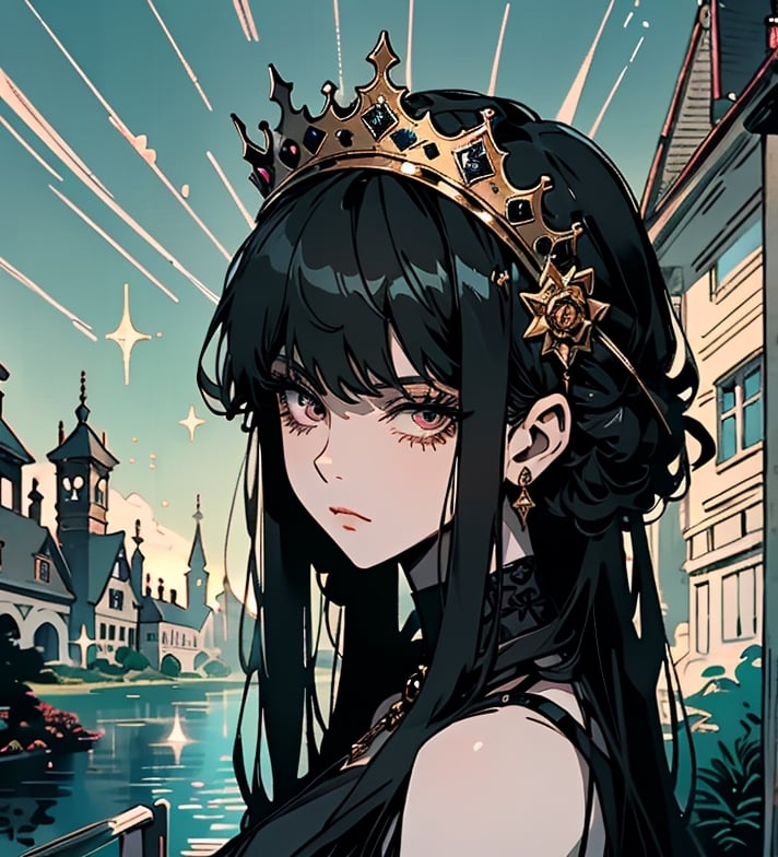 1 girl,cute, Jelly skin, oily skin, sparkling eyes, cute clothes. face focus,tiara,crown ,jelly, art, art style, cute, aesthetic, trendy, tik tok, female, girl, glossy, shiny, adorable, jelly, soft, dewy, cute, dark theme,yor briar,约尔, black hair, ,ybv1