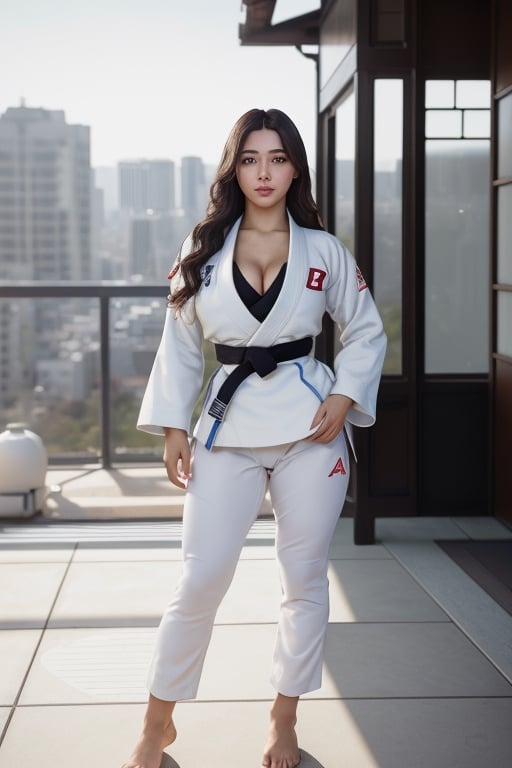 (+18) ,
A sexy female judo player ,
judo 🥋 uniform,
The Judogi is the formal Japanese name for the traditional uniform used for Judo practice and competition ,
ultra detailed face, 
symmetrical eyes, 
soft face, 
Long Cleavage, 
Open front judogi jacket,
tired and happy,
Side boob ,
((view from below, looking upwards))), 
Full body shot,
Far away shot ,

Insanely detailed portrait of a 
Intricate Photography, 
A Masterpiece, 
8k Resolution Artstation, 
Unreal Engine 5, 
Cgsociety, 
Octane Photograph, 
sharp focus ,

,more detail XL
RAW photo, 
8k uhd, high quality, 
big lips,
m4d4m, 
hourglass body shape, ,
,