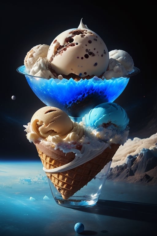 masterpiece, best quality, 
ICE cream scoop as The planet earth in the Solar System ,
Planet Saturn ,
Planet Jupiter,
ICE cream Glass,
,earth (planet)