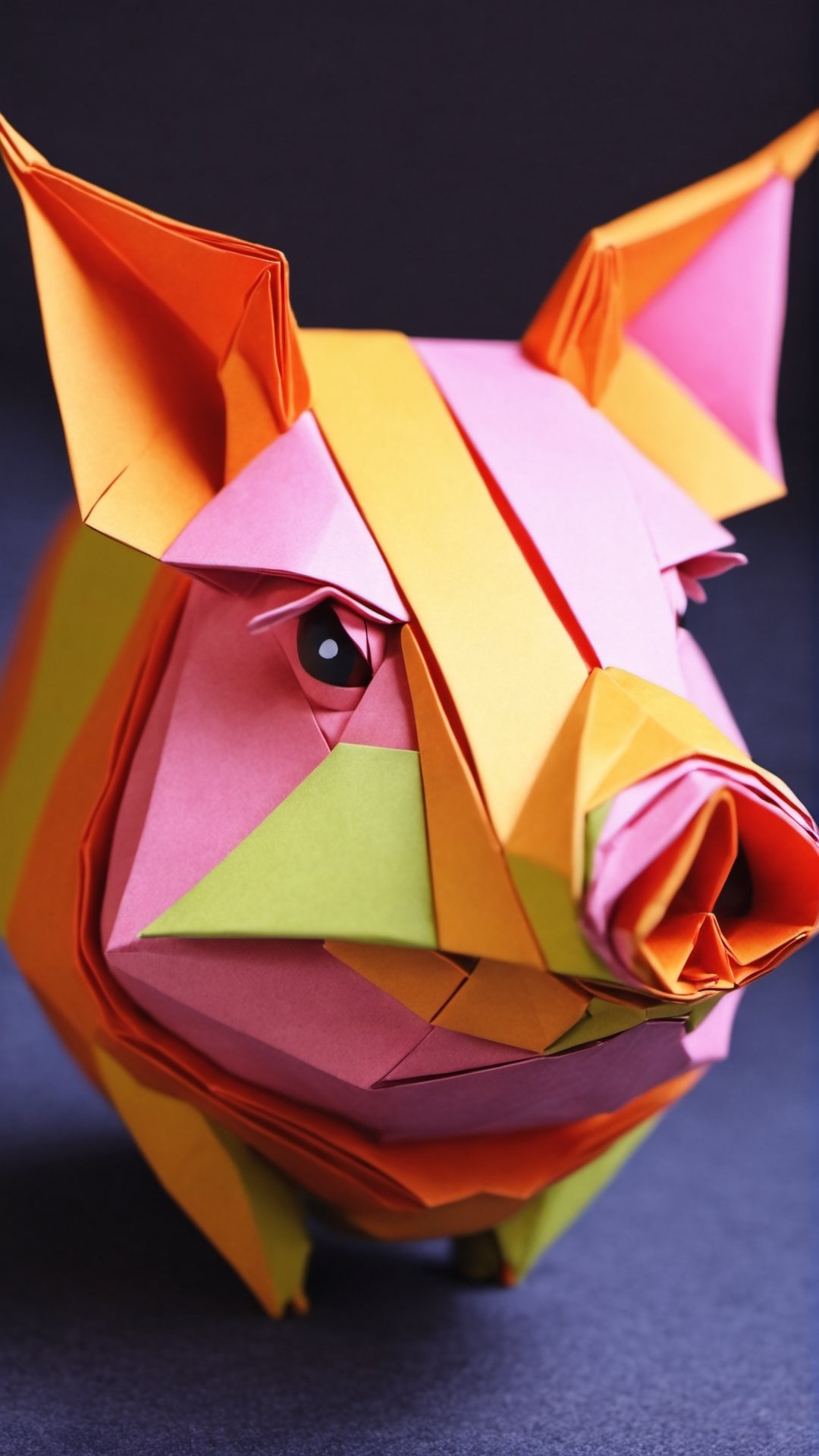 Origami ,colorful, the head of a lovely 
pig
