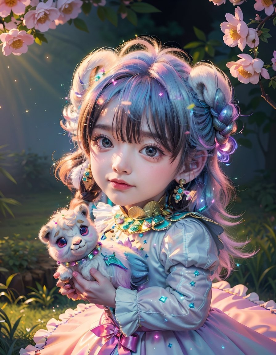 (masterpiece, best quality), (absurdres:1.3), (ultra detailed, ultra highres:1.1), 8K, UHD, realistic,photorealistic:1.37 ,beautiful detailed eyes,beautiful detailed lips , (classical lolita costume:1.5), slightly smile, (((with cute baby alpaca))) , magical aura, whimsical, colorful sunshine ,rays of sunlight peeping through the trees,soft dappled light,peaceful atmosphere,magical creatures,playing alpaca, sparkling fairy dust,soft glow,x,y,z style painting,blending colors,vibrant hues,dreamlike scenery,Realism, (sparkling eyes:1.3), art by Jean-Gabriel Domergue, a cute teenage, 1girl, (15yo, child face), a ultra hd detailed painting, Jean-Baptiste Monge style, bright, beautiful, splash, Glittering, filigree, rim lighting, extremely fluffy, magic, surreal, fantasy, digital art, by wlop, by artgerm, (junji ito style:1.3) , (Andrei Belichenko style:1.3), (extra wide shot:1.6), smooth skin, mgln,cryptids,realism