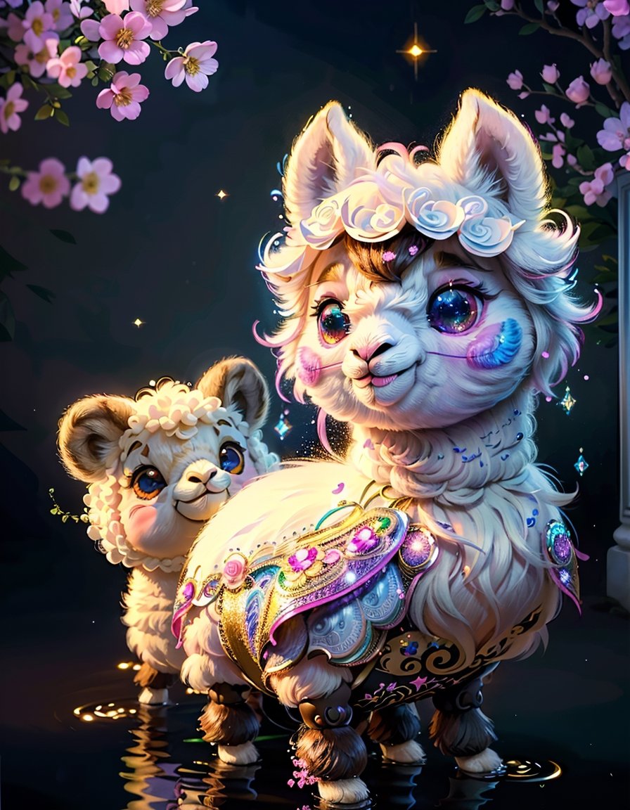 (masterpiece, best quality), (absurdres:1.3), (ultra detailed, ultra highres:1.1), 8K, UHD, realistic,photorealistic:1.37 ,beautiful detailed eyes,beautiful detailed lips , (classical lolita costume:1.5), slightly smile, (((with cute baby alpaca))) , magical aura, whimsical, colorful sunshine ,rays of sunlight peeping through the trees,soft dappled light,peaceful atmosphere,magical creatures,playing alpaca, sparkling fairy dust,soft glow,x,y,z style painting,blending colors,vibrant hues,dreamlike scenery,Realism, (sparkling eyes:1.3), art by Jean-Gabriel Domergue, a cute teenage, 1girl, (15yo, child face), a ultra hd detailed painting, Jean-Baptiste Monge style, bright, beautiful, splash, Glittering, filigree, rim lighting, extremely fluffy, magic, surreal, fantasy, digital art, by wlop, by artgerm, (junji ito style:1.3) , (Andrei Belichenko style:1.3), (extra wide shot:1.6), smooth skin, mgln,cryptids,realism