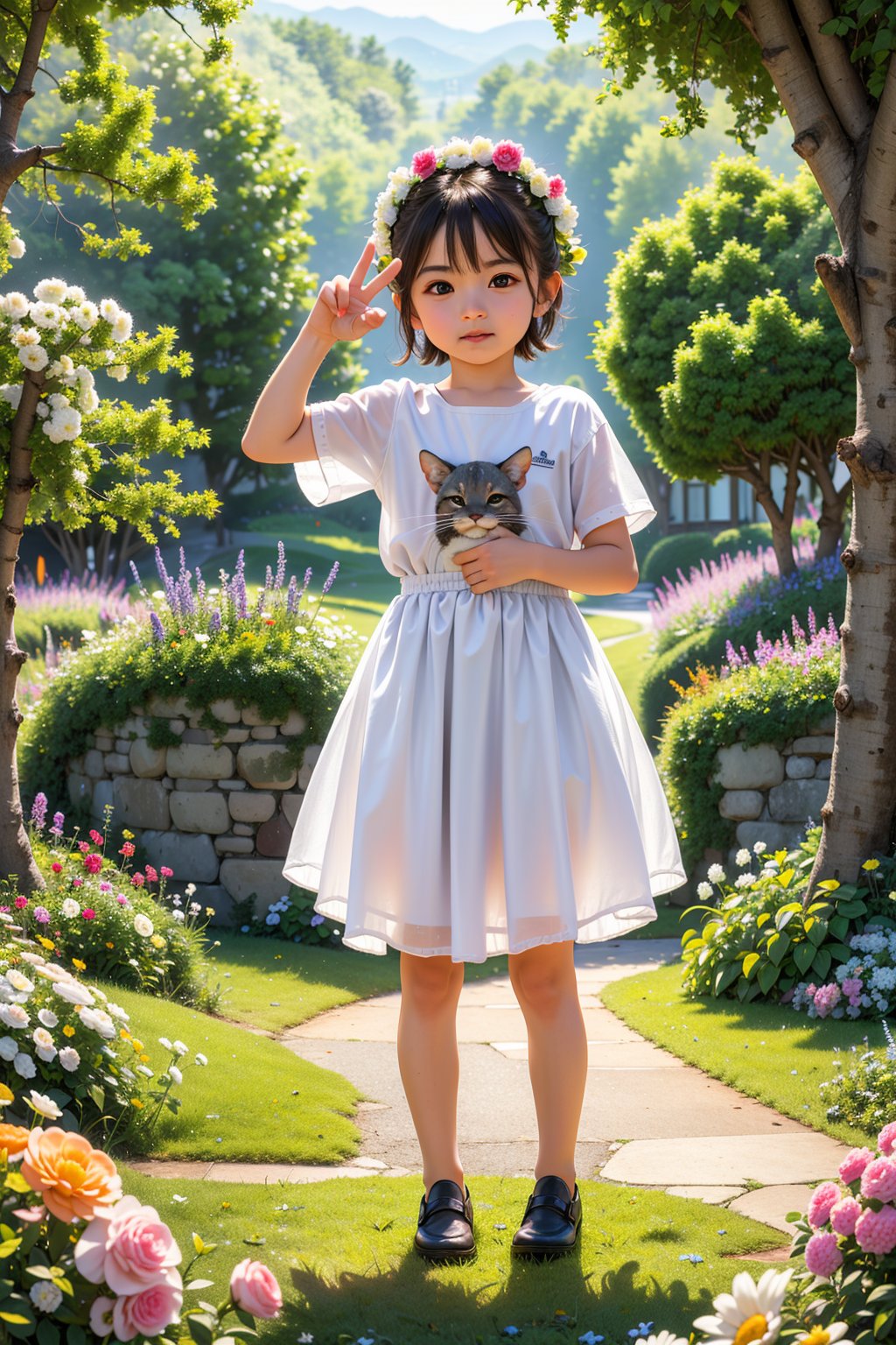 (best quality),(masterpiece:1.1),(extremely detailed CG unity wallpaper:1.1), (colorful cloth :1.3),(panorama shot:1.4),looking at viewer,from above, high res, detailed face, detailed eyes, 1 girl, solo, short hair, full body, mountain forest , outdoors, (perfect fingers :1.4), perfect face, five fingers for each hand, (dynamic action pose :1.4), fantasy,Exquisite face,High quality,brown eyes